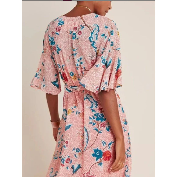 Anthropologie Maeve Red Boho Floral Adelaide Wrap Dress Size Med - Picture 2 of 7